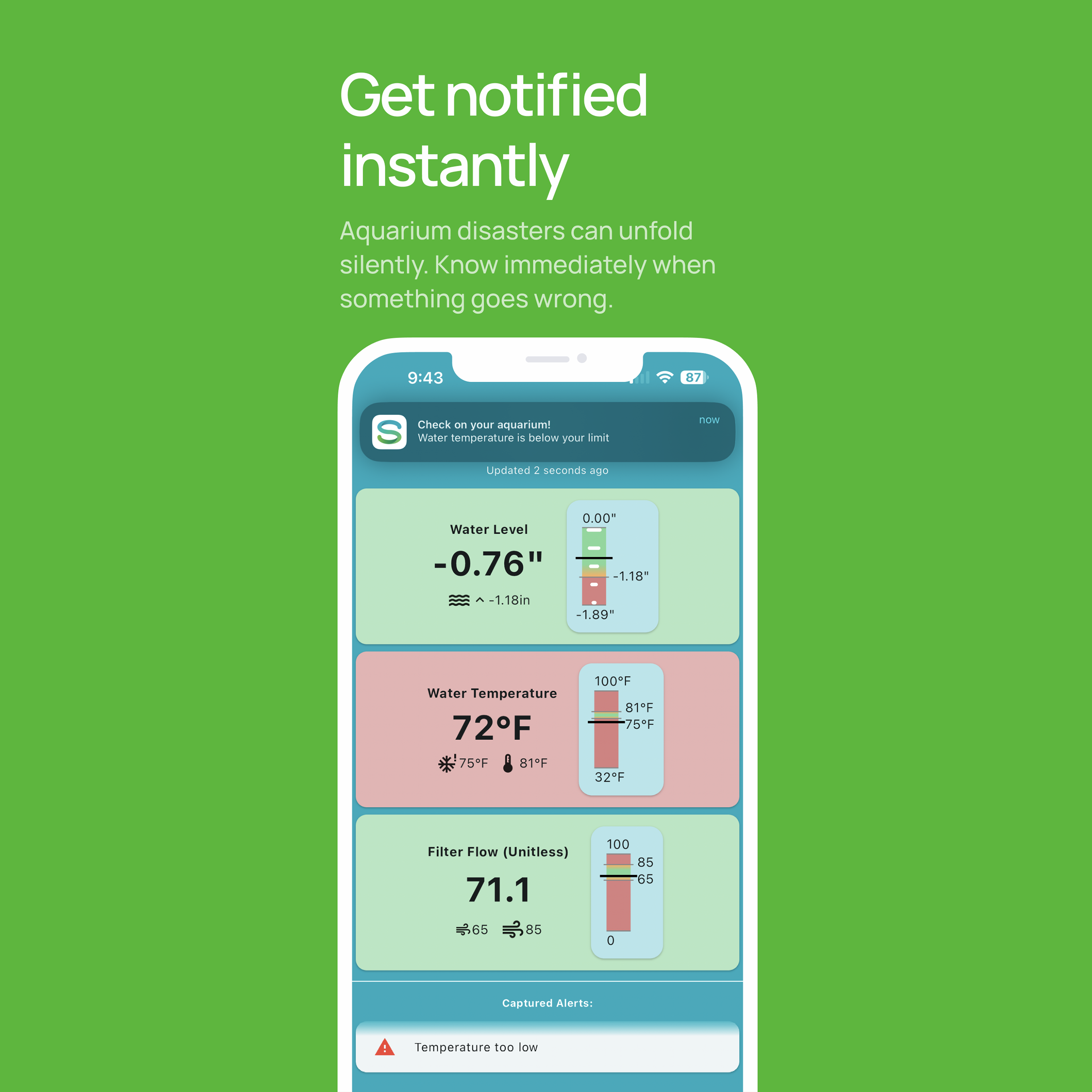 Senrium app showing warnings