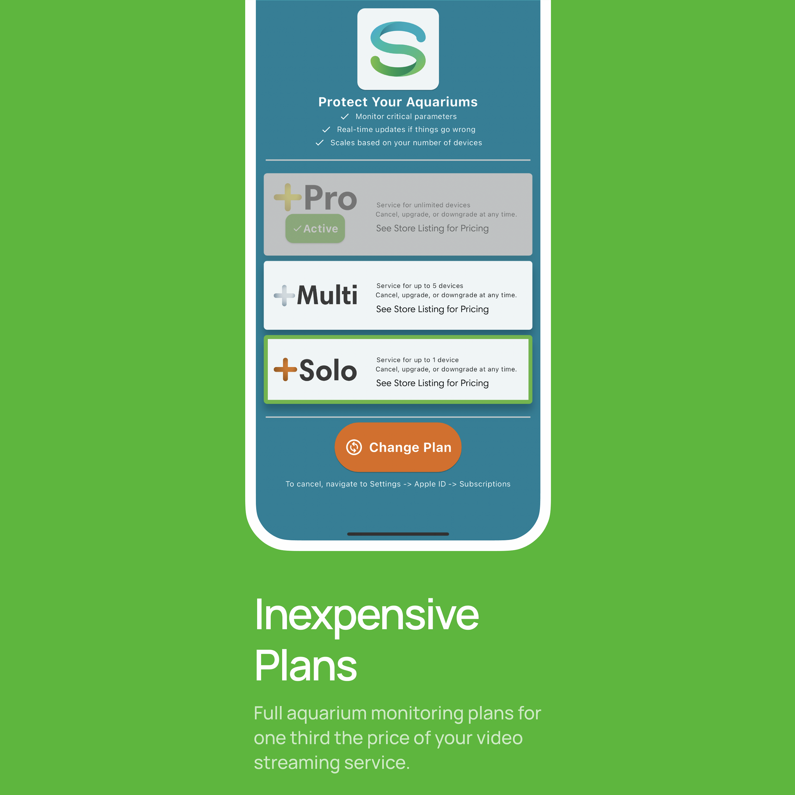 Senrium app showing subscription plans