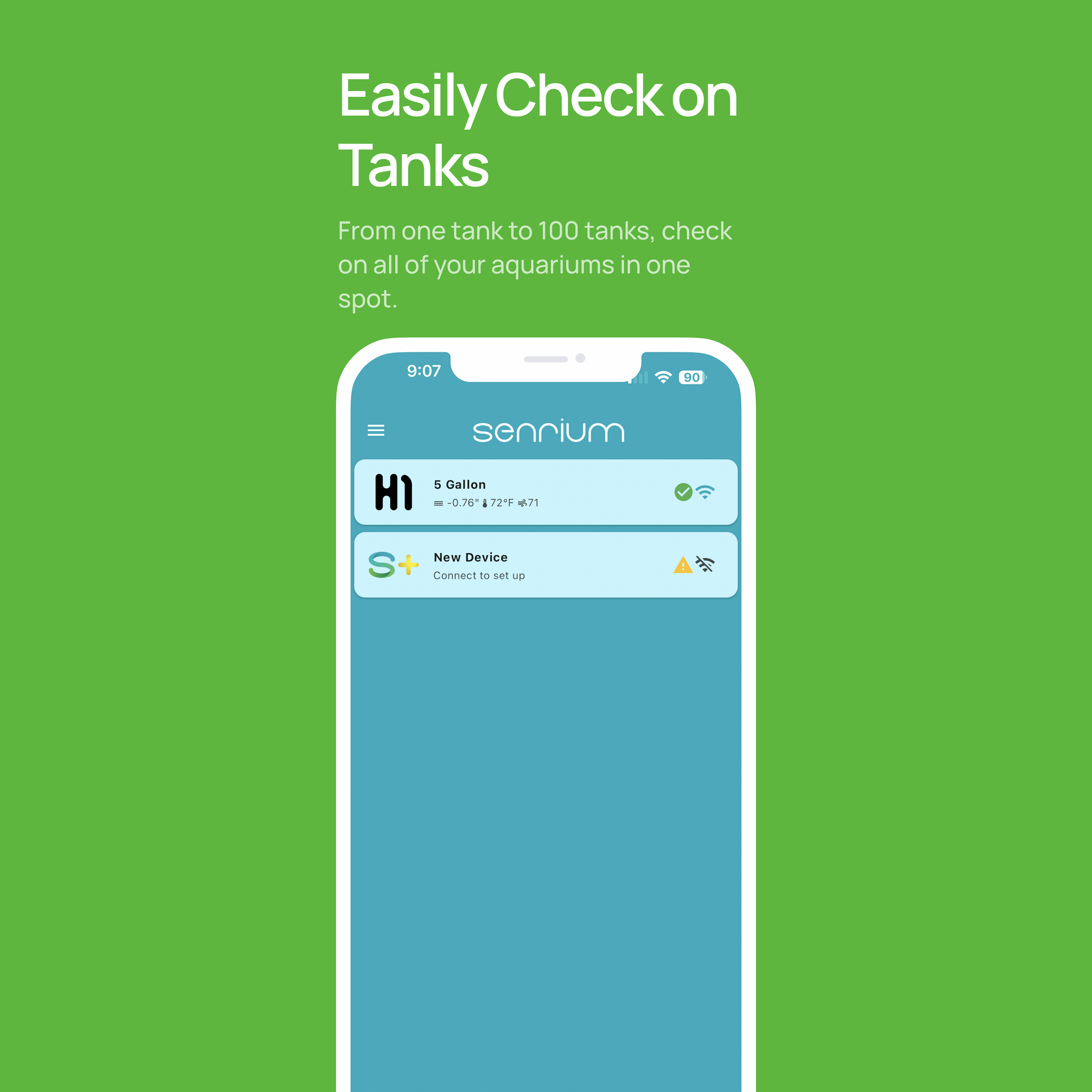 Senrium app showing centralized tank data viewing