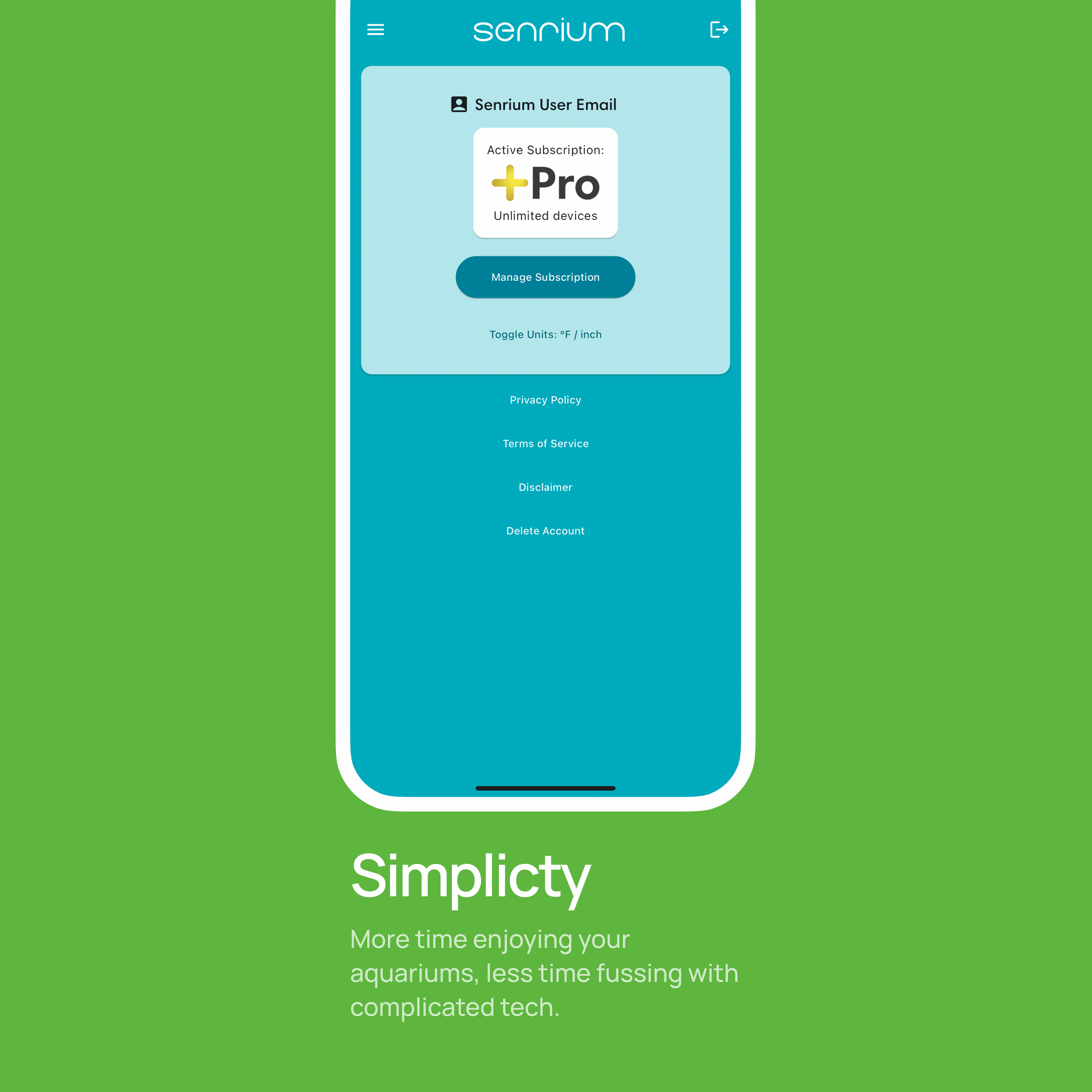 Senrium app showing profile page